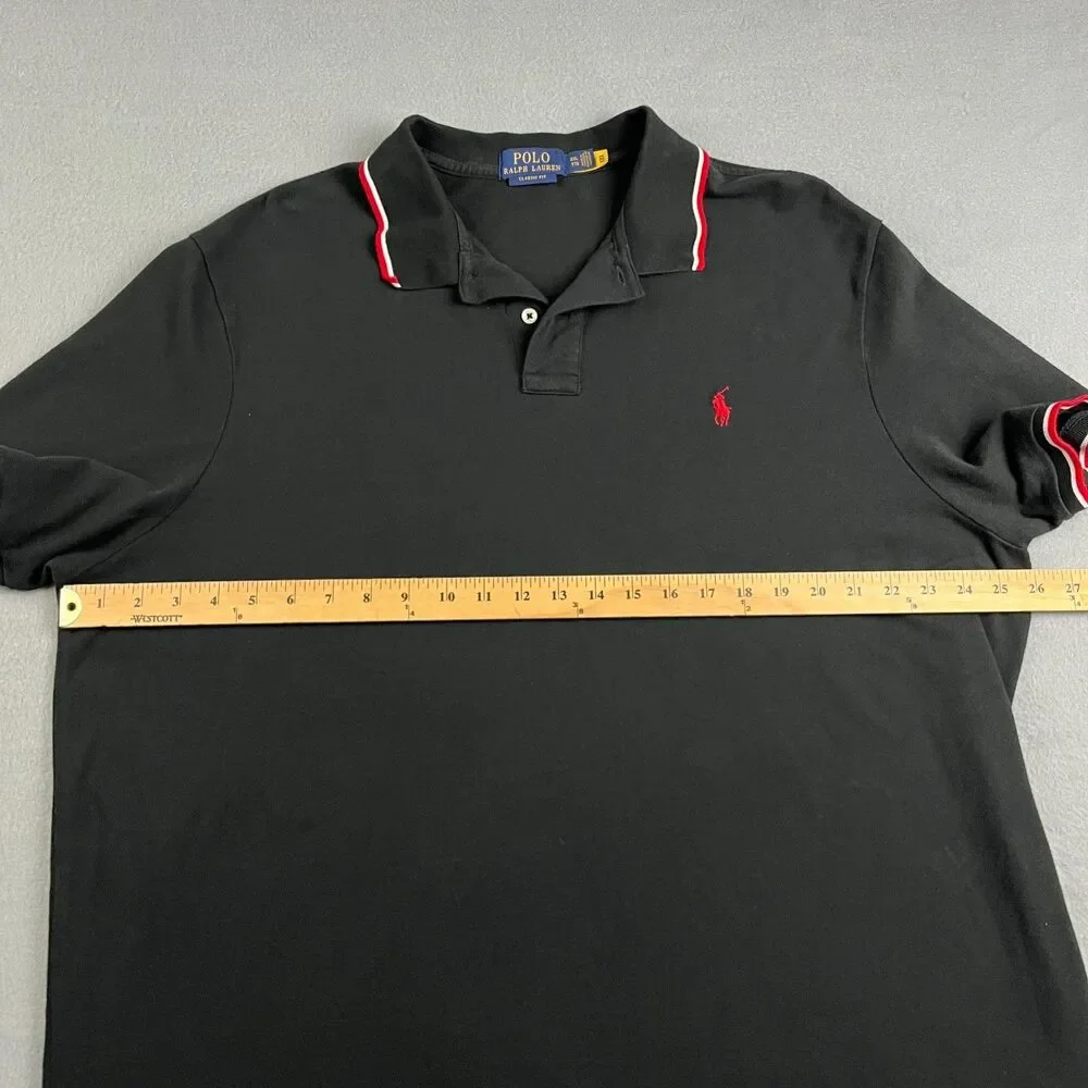 Polo Ralph Lauren Mesh Polo Shirt Short Sleeve Black Red/White Trim Men's XXL